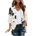 thumbnail image 2 of Ynynloco Womens Kimono Summer Puff Sleeve Cardigan Casual Loose Fit Cover Ups Swimwear Open Front Outfits Top Resorts, 2 of 5