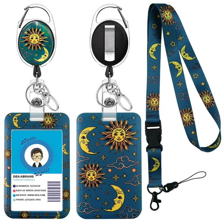 Bohemian Boho Lanyards for Id Badges, Fashionable Badge Reel Heavy Duty  with Carabiner Clip, ID Badge Holder with Lanyard, Sun and Moon Face Art  Design, Nurse Teacher Office Gifts 