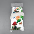 thumbnail image 2 of Mushroom Duvet Cover Set, Illustration of Flowering Plant Butterflies Vibrant Color Wings Creatures Universe, Bedding Set with Shams and Fitted Sheet, 3 Sizes, by Ambesonne, 2 of 3