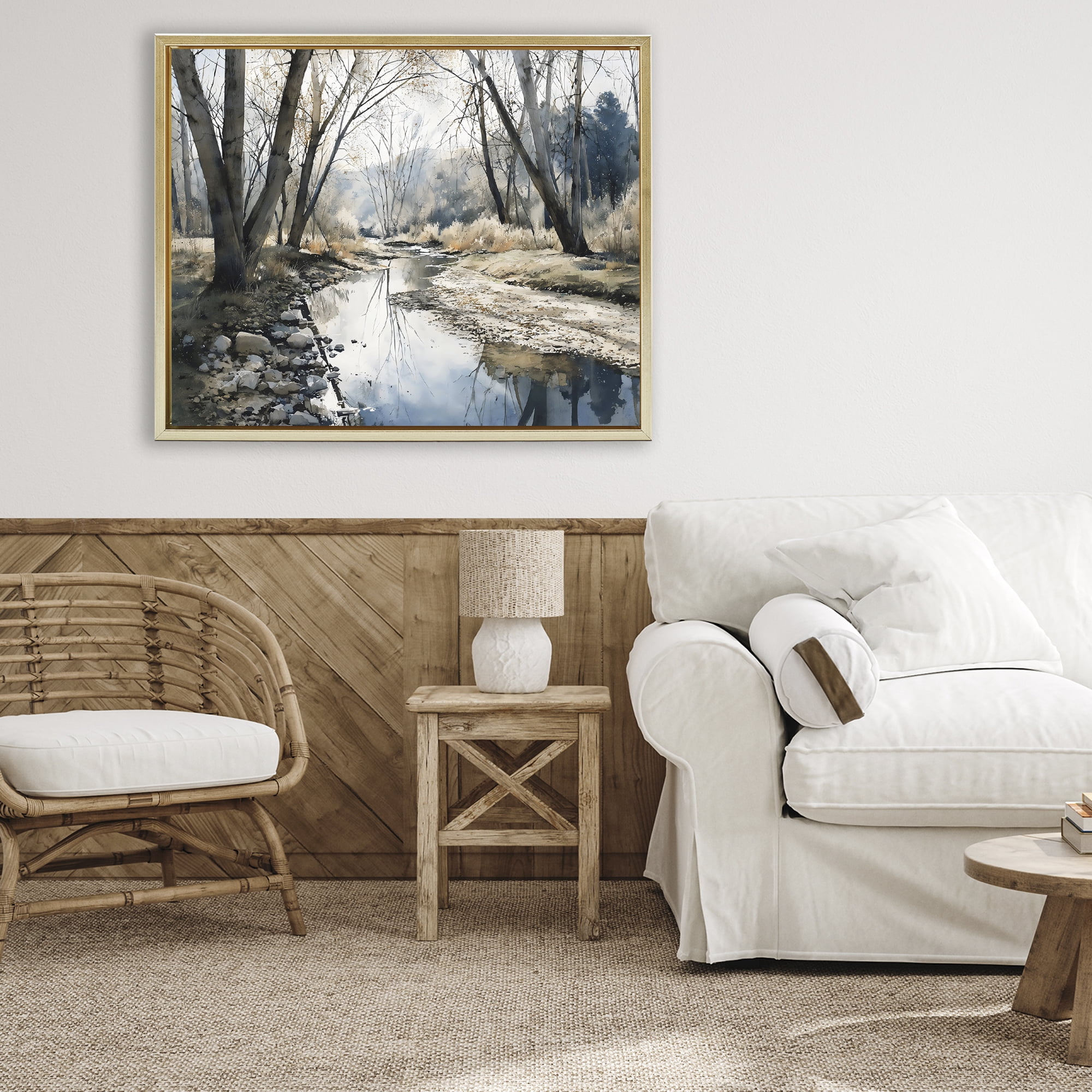 Stupell Industries Serene Reflections at Autumn Creek Gold Framed Floater Canvas Wall Art, design by Franklyn Gregory