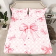 thumbnail image 2 of jejeloiu Ribbon Bowknot Print Full Size Sheets,Classic Geometric Checkered Bed Sheets For Kids 4 Pieces, 2 of 7