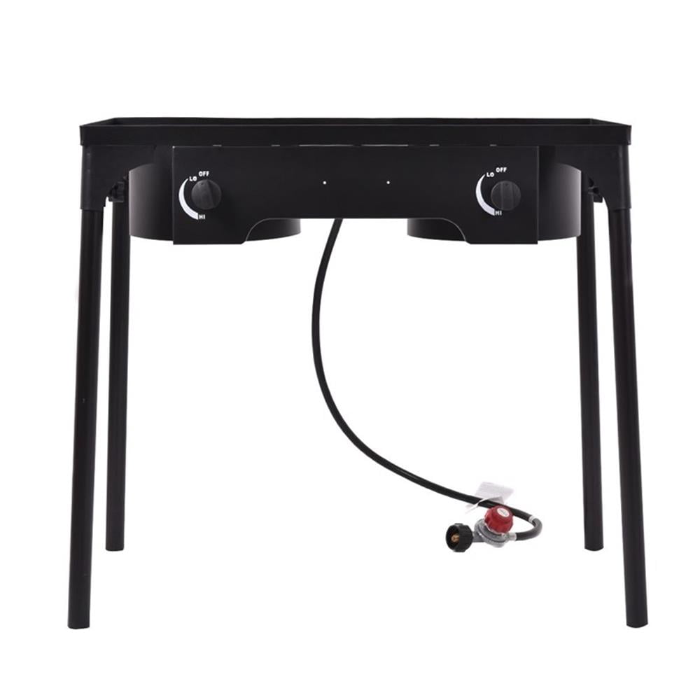 Double Burner Gas Propane Cooker Outdoor Stove Stand BBQ Grill Black Metal