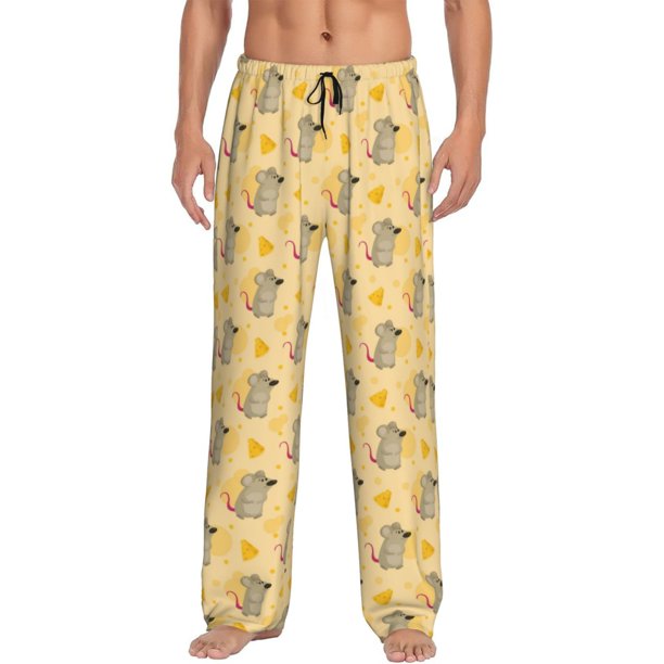 Fotbe mouse and cheese Pantalones de Pijama para Hombre, Pantalones de Dormir, Pantalones de Casa con Cintura Ajustable y Bolsillos-Small