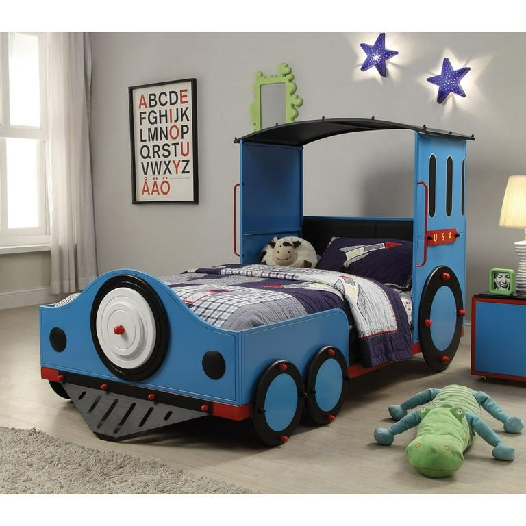 Acme Tobi Kids Twin Train Bed in Blue, Red & Black Metal