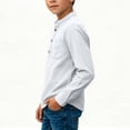 thumbnail image 5 of biudgviw Boys Henley Long Sleeve Shirts Child Cotton Linen T-Shirt Spring Fall Casual Front Button Tee Tops with Pocket(White,13-14 Years), 5 of 6