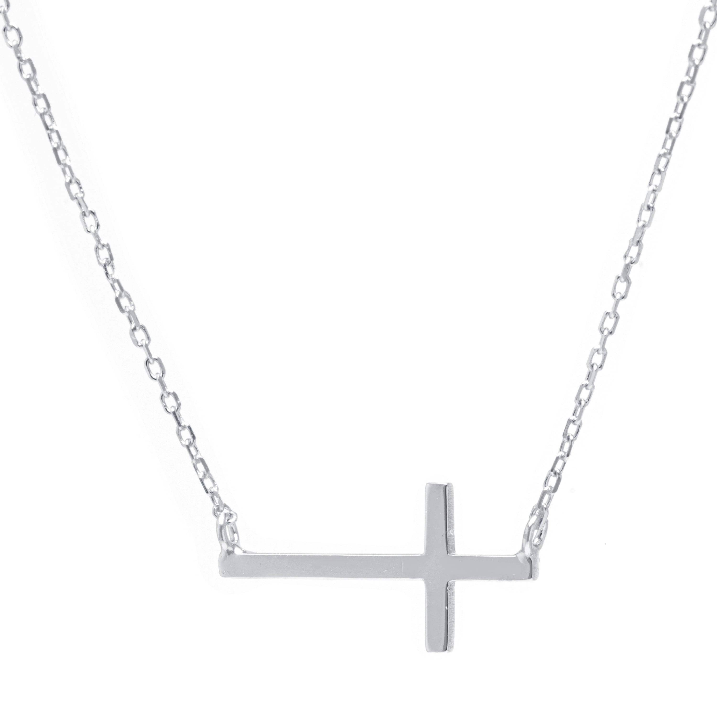 Sterling Silver 16 2 extension Rose-Gold Plated Sideways Cross Synthetic Stone Necklace