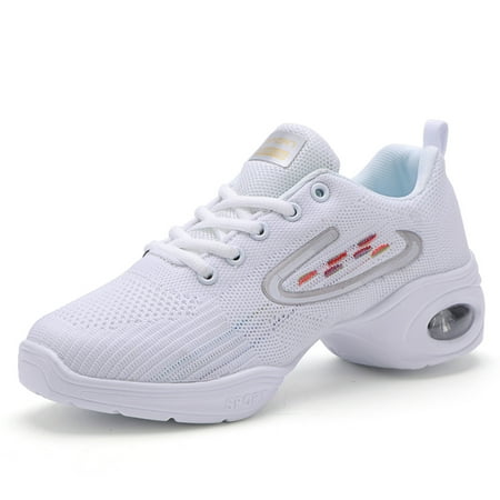 

Dance Sneakers for Women Jazz Shoes Breathable Air Cushion Lady Split Sole Athletic Walking Modern Dance Shoes White 38