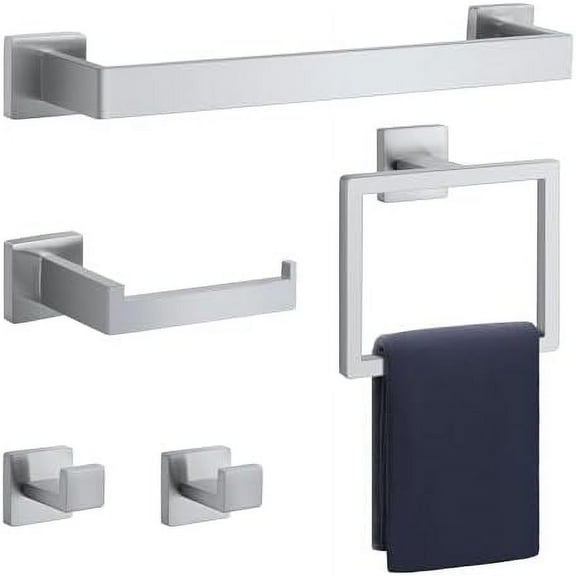 Bathroom Hardware Set Brushed Nickel 5-Pieces Bathroom Towel Rack SUS304 Stainless Steel Bath Towel Bar Set, Towel Racks Wall Mounted.