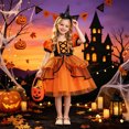 thumbnail image 3 of Mnyotv Girls Dress Bubble Sleeve Skirt Dresses with Pumpkin Buckets and Witch Hats Halloween Outfits for Girls Size 7-8Y, 3 of 7