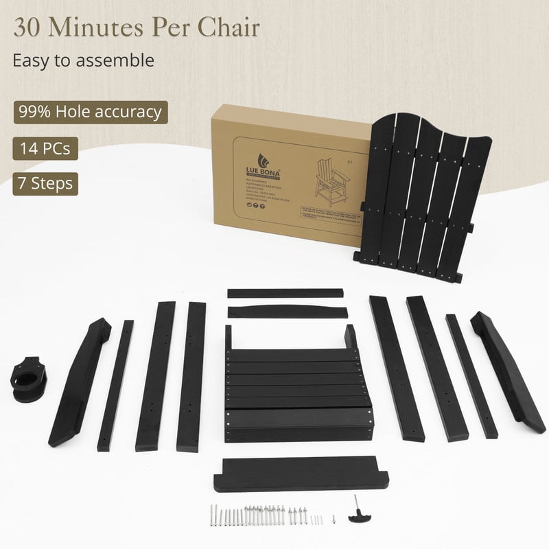 Dycanpo 25.6'' Tall Adirondack Chair with Cup Holder,All-Weather Outdoor Bar Stools,HDPS-Black