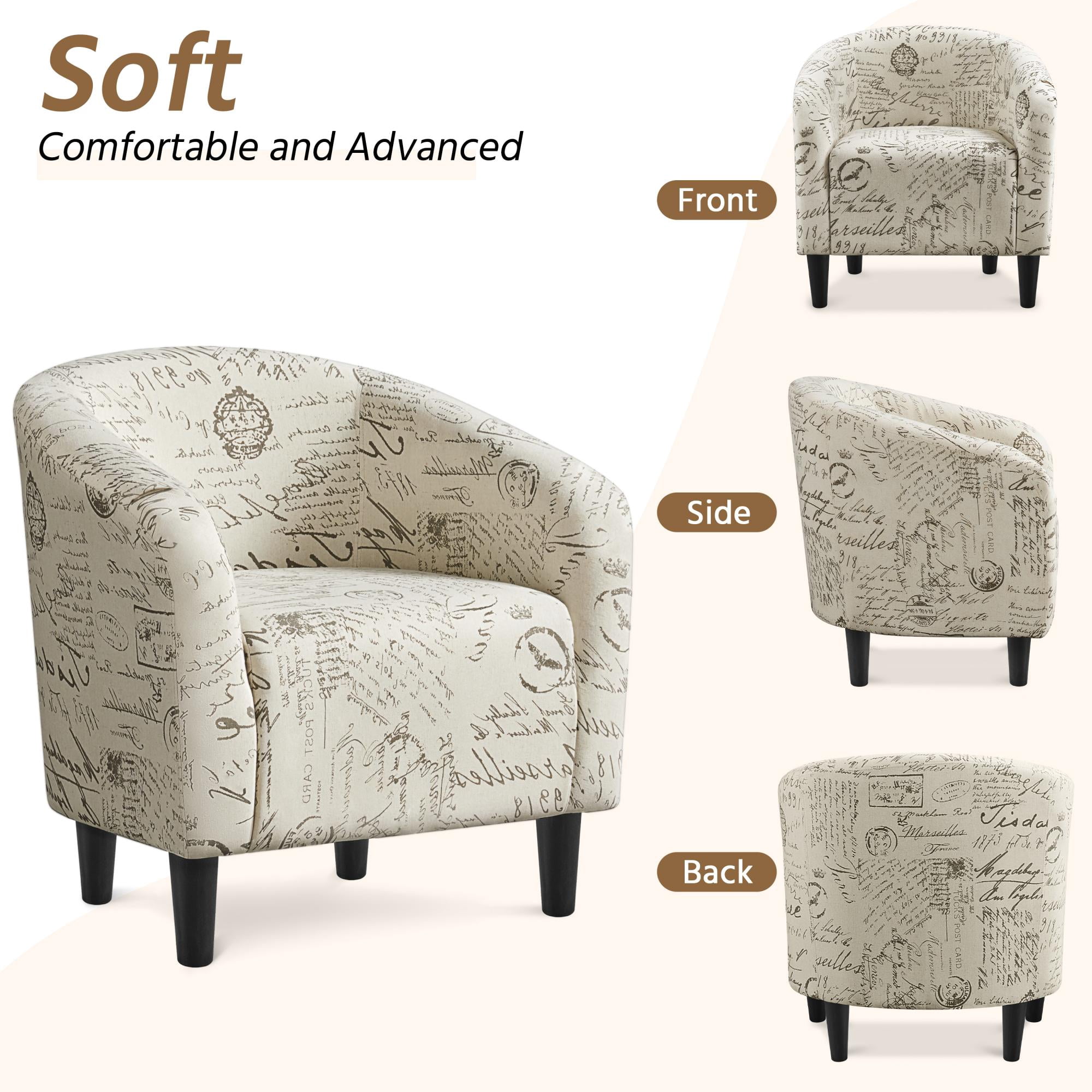 Alden Design Contemporary Upholstered Club Accent Chair with Ottoman for Bedroom Living Room, Letter Print