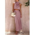 thumbnail image 7 of PRETTYGARDEN Women's 2 Piece Satin Outfits Summer Sleeveless Mock Neck Crop Tops and Long Skirt Dress Sets, 7 of 7