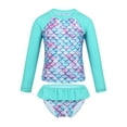 thumbnail image 2 of Linjinx Kids Girls Long Sleeves Rash Guard Shirt 2 Pieces Swimsuit Swimwear Bathing Suit Cyan 3, 2 of 6
