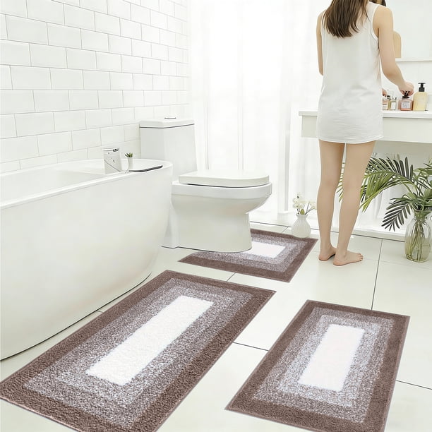Juego de alfombras de baño de microfibra antideslizantes, suaves, absorbentes y lavables a máquina | Alfombra contorneada en forma de U para inodoro, bañera y ducha