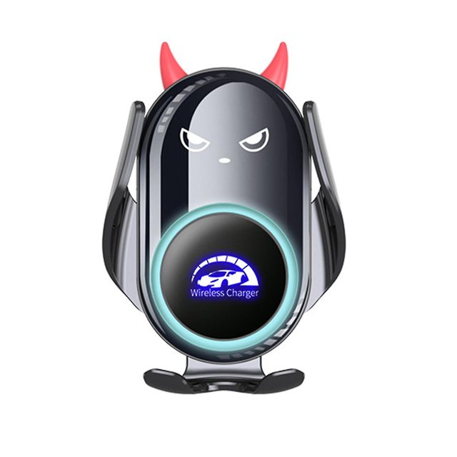 Soporte de cargador de coche inalámbrico, ajuste automático de carga rápida de 15w, diseño de demonio bonito compatible con la mayoría de los teléfonos Aespa Afortunado Sencillez