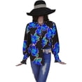 thumbnail image 4 of Blusa con botones y solapa de manga larga con pétalos ligeros y estampado floral de primavera para mujer, 4 of 5