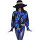 thumbnail image 4 of Blusa con botones y solapa de manga larga con pétalos ligeros y estampado floral de primavera para mujer, 4 of 5