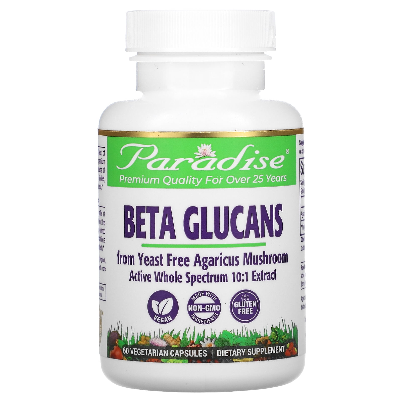 Paradise Herbs Beta Glucans Agaricus Mushroom 60 Vegetarian