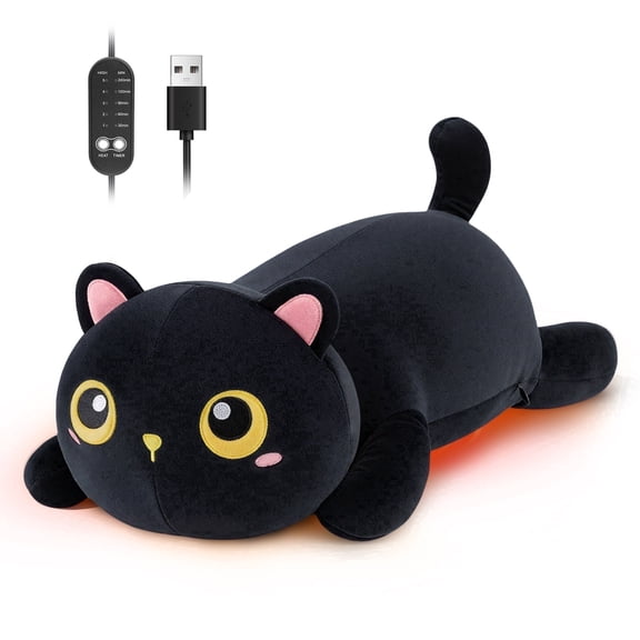 Cat Heating Pad for Period Cramps Menstrual Pain Relief, Portable Electric Heat Pads USB Powered, Cute Black Cat Plush Stuffed Animals Gift, Funny Cats Gifts for Women Teen Girls Birthday Christmas