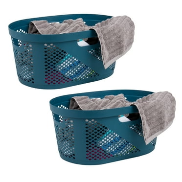 Mind Reader 40L Laundry Basket, Clothes Hamper, Lid, Ventilated, Plastic, 23"L x 14.5"W x 10.5"H, Set of 2, Blue