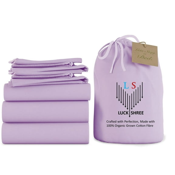 Split Queen 5-Piece Pure Organic Cotton Bed Sheets, 800-Thread-Count, 10 inch Deep Pockets - Lilac