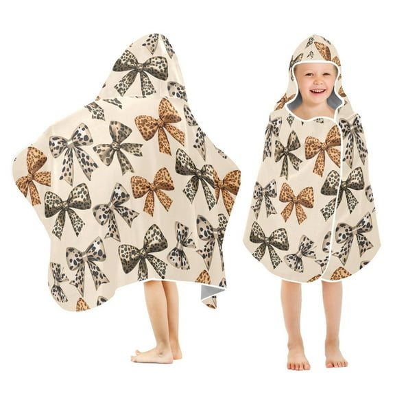 joogoo Leopard Bows Kids Hooded Beach Towel Baby Bath Towel 23.5"x50"