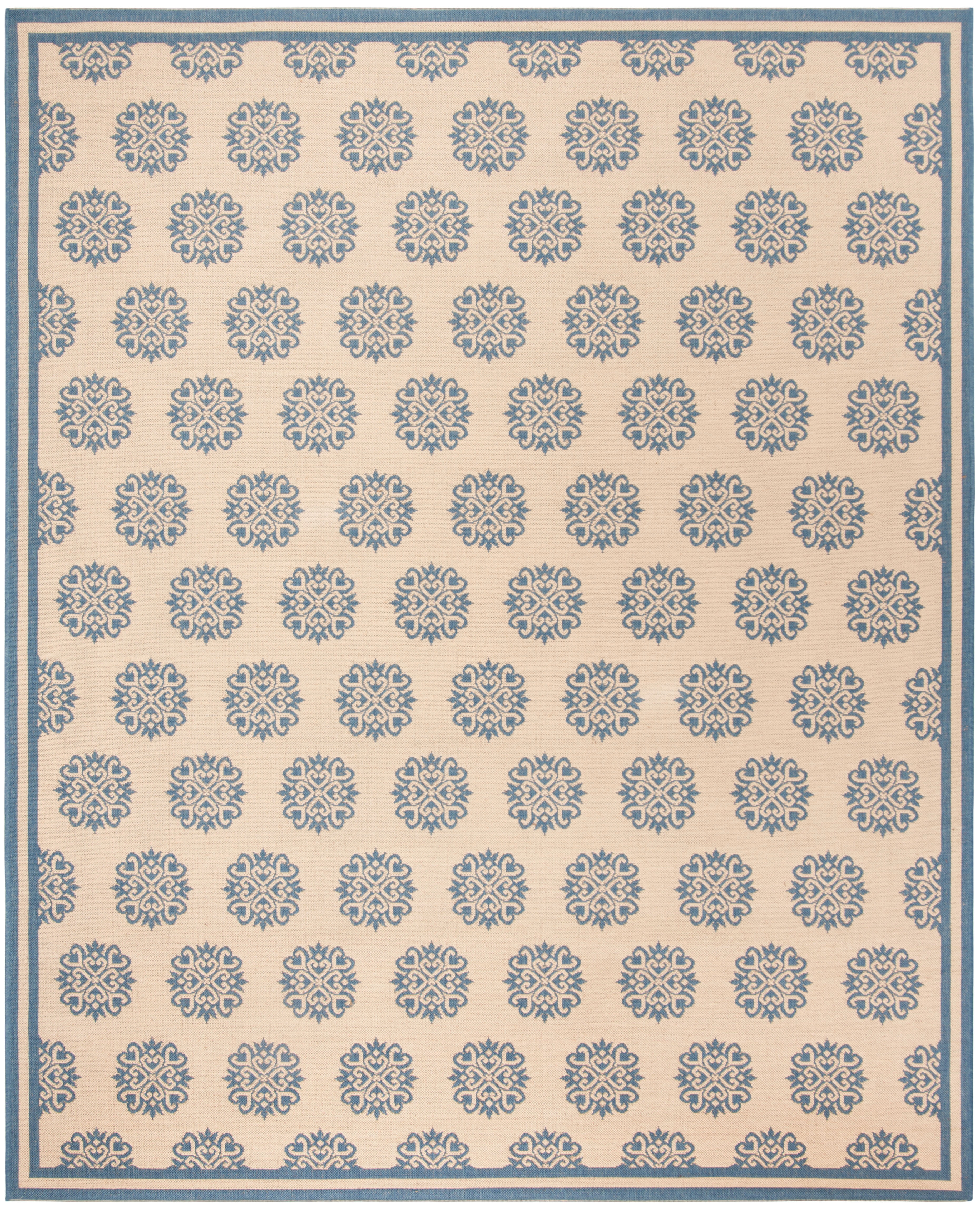 SAFAVIEH Beach House Callahan Geometric Indoor/Outdoor Area Rug Blue/Cream, 7'10" x 10' - Large - Traditional Design, Blue & Creme, Weather Resistant, Non-Shedding & Easy Cleaning, Ideal for Patio, E