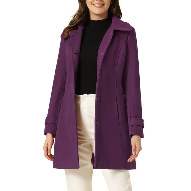 INSPIRE CHIC Manteaux pour Femmes Col Peter Pan Boutonnage Simple devant à Boutons Manteaux d'Hiver L Rouge Violacé