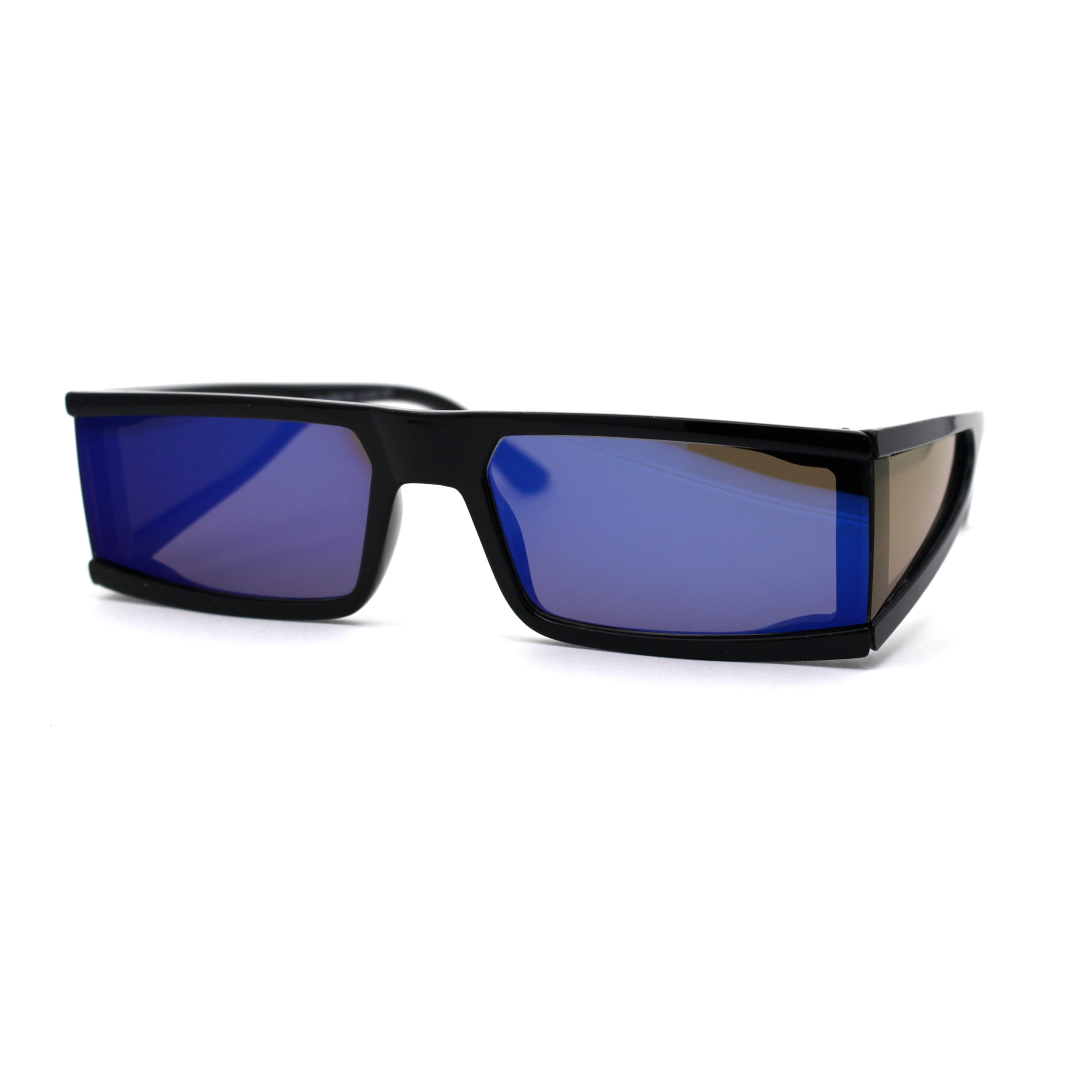 SA106 Futuristic Warp Around Side Visor Lens 80s Square Sunglasses Black Blue Mirror Walmart