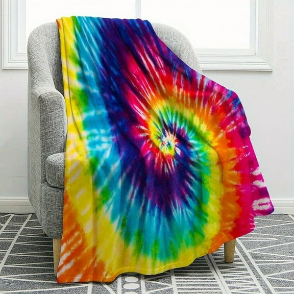 Jekeno Cozy Rainbow Tie-Dye Throw Blanket Soft Plush Boho Design for Bed or Couch Vibrant Spiral Printed Colors Warm & Stylish Home Decor Blanket for Bed