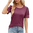 thumbnail image 3 of CALAFEBILA T Shirts for Women Plus Size Button Up Women's Plus Size Blouses,Women Fashion Solid Color Blouse Summer Lantern Sleeve Crew Neck Women Tops, 3 of 4