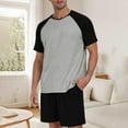 thumbnail image 2 of Pajama Set for Men Short Sleeve Pants Soft Color Block T Shirt Sleepwear Black L, 2 of 4