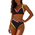 thumbnail image 3 of cocolona Womens High Waisted Bikini Sets V Neck Color Block Two-Piece Swimsuits Vacation Beach Bathing Suit, 3 of 7