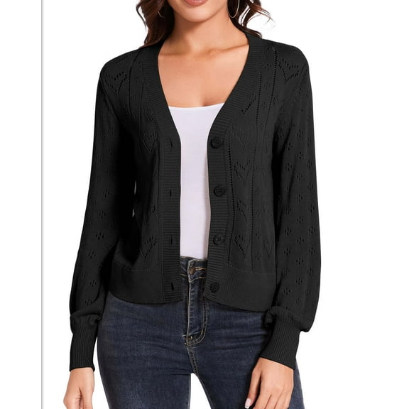 Women's Cardigans Sweaters,Cropped Shrug Bolero,Striped Textured V Neck Long Sleeve Button Winter Sweater Top
