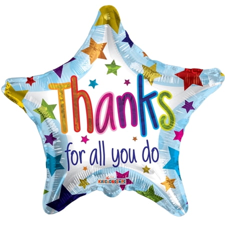 Kaleidoscope 18" Multi-color Thanks For all you do Star Shaped Birthday Balloons, 5 Count