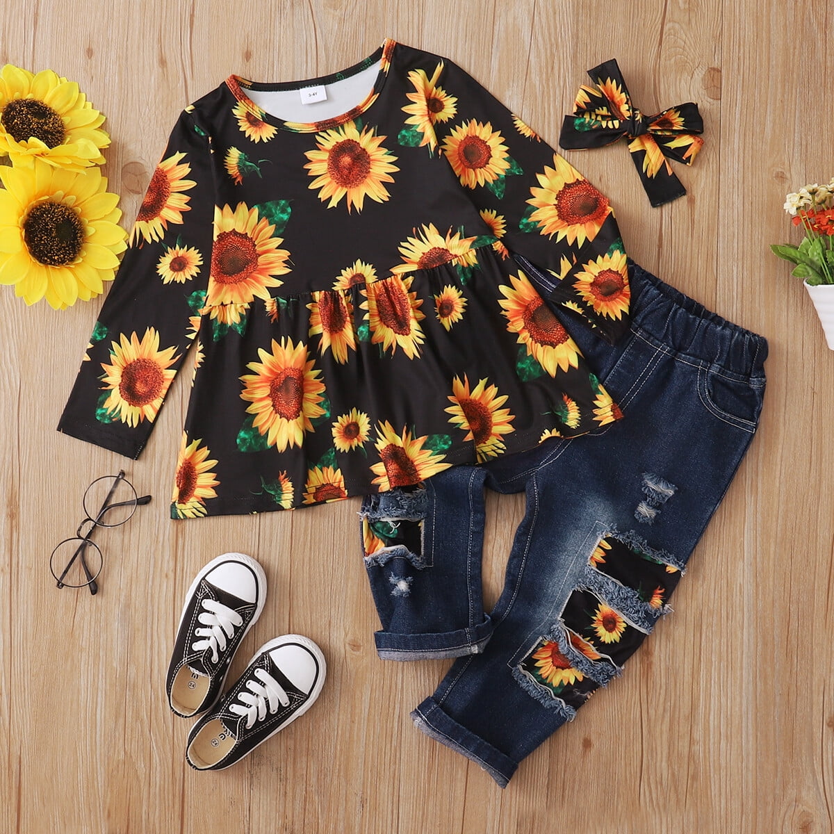  Hipea Girls Clothes Girl Fall Outfits Sunflower Off