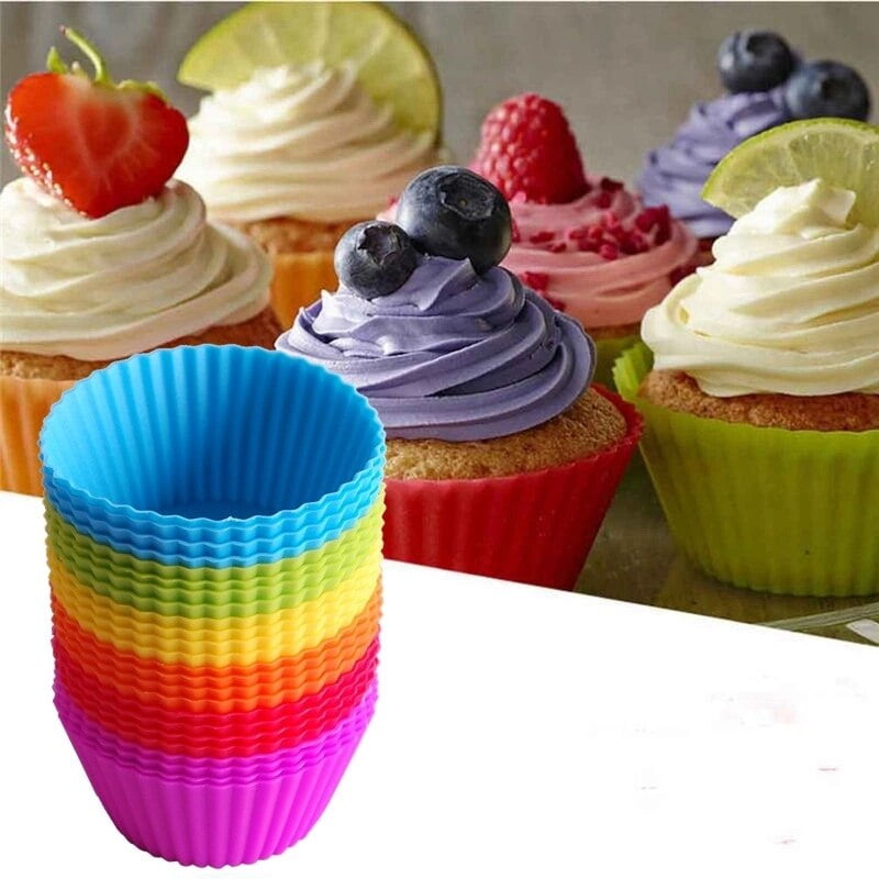 24 Reusable Nonstick Baking Cups Cupcake Liners Muffin Silicone Molds W Recipes for sale online 