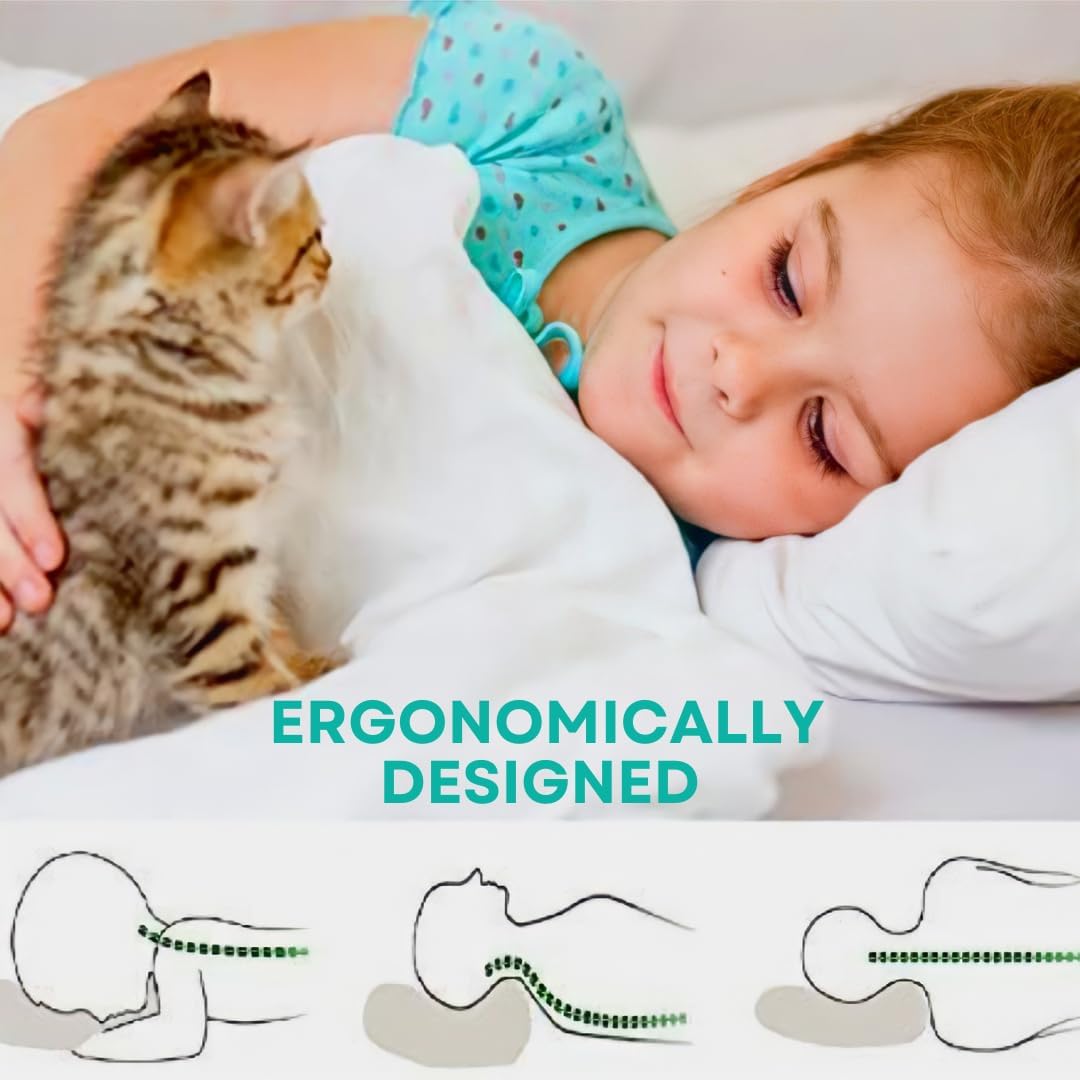 Kinder Fluff Toddler Pillow, Small Sateen Stripe Hypoallergenic, 300 Thread Count Cotton Shell, 2 Pack