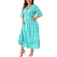 thumbnail image 2 of DARING DIVA Plus Size Bell Sleeve Ruffled Hem Boho A Line Long Dress 4X Lake Green, 2 of 6