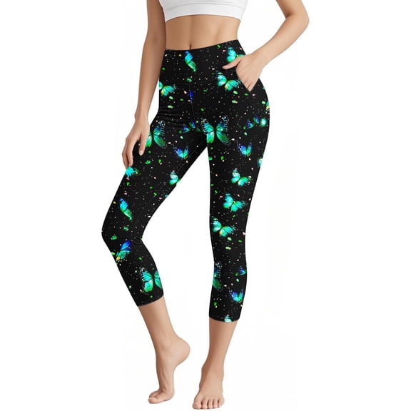 SwiftWear Women's Delicate Butterfly Printed Yoga Capri Leggings Stretch Comfort | Versatile Workout & Casual Wear S-3XL​