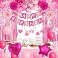 thumbnail image 4 of Hot Pink Birthday Decorations with Balloons Happy Birthday Banner Bday Sash Crown Tablecloth Fringe Curtain Hanging Swirl Heart Star Foil Balloons for Girls Bday Decor, 4 of 7