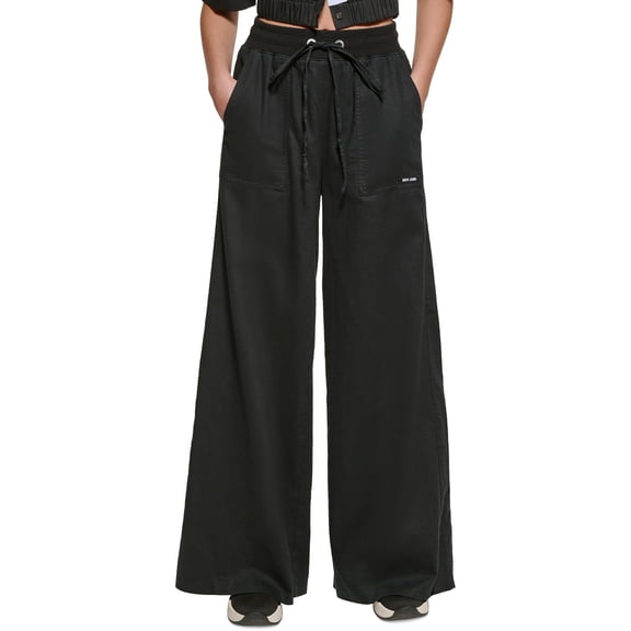 DKNY Jeans Womens Logo Knit Wide Leg Pants