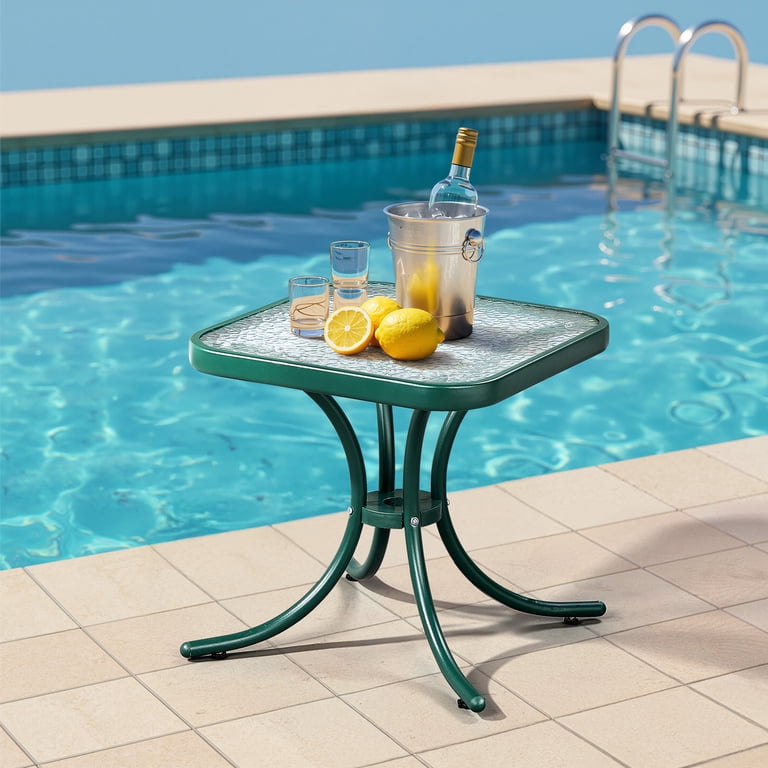 Ktaxon 18in Patio Side Table with Tempered Glass, Outdoor End