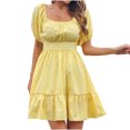 thumbnail image 2 of Womens Short Sleeve Chiffon Dresses Casual Square Neck Ruffle Hem Layered Dresses Elegant Swing High Waist Dress, 2 of 8