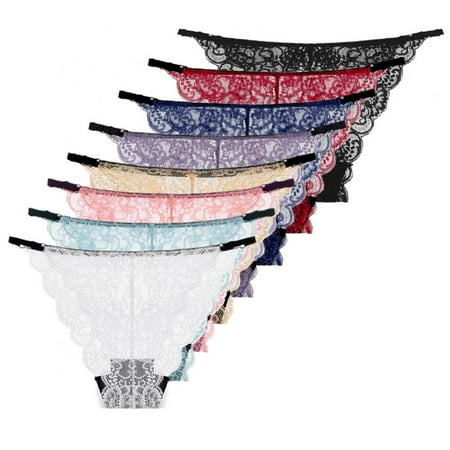 

Xmarks Women Sexy Lace Lingerie Panties G-String Low Rise Thong Soft Underwear Seamless Panties for Home Bedtime and Everyday(8-Packs)