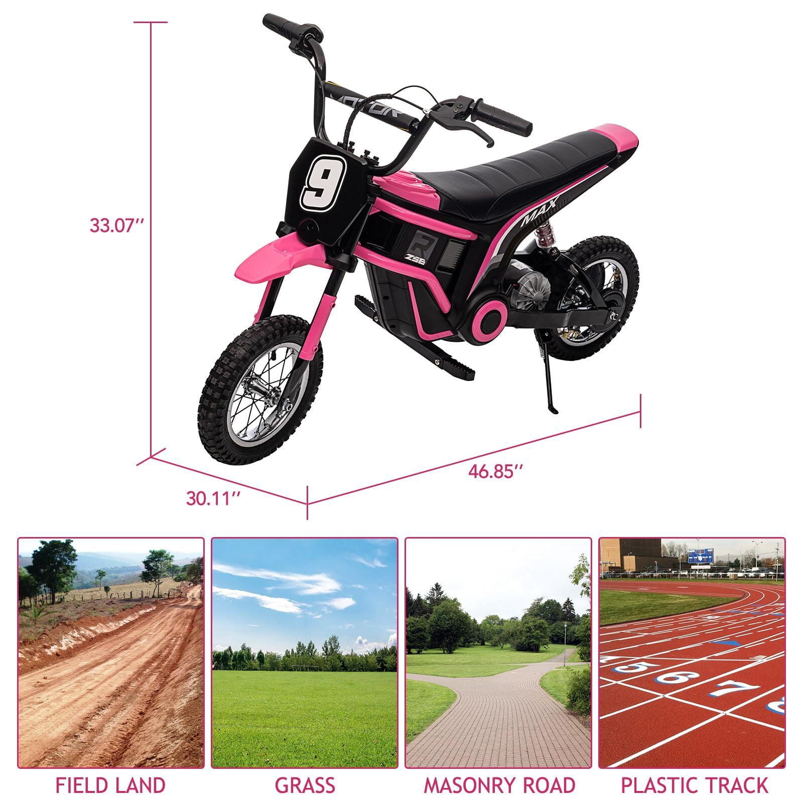 Garvee Electric Kids Dirt Bike, 12V 350W Ride on Motorcycle, High Spped Up to 14.29 MPH, 3-Speed Modes Off-Road Bike for 5-12 Years, Max Weight 135 lbs. (Pink-9)