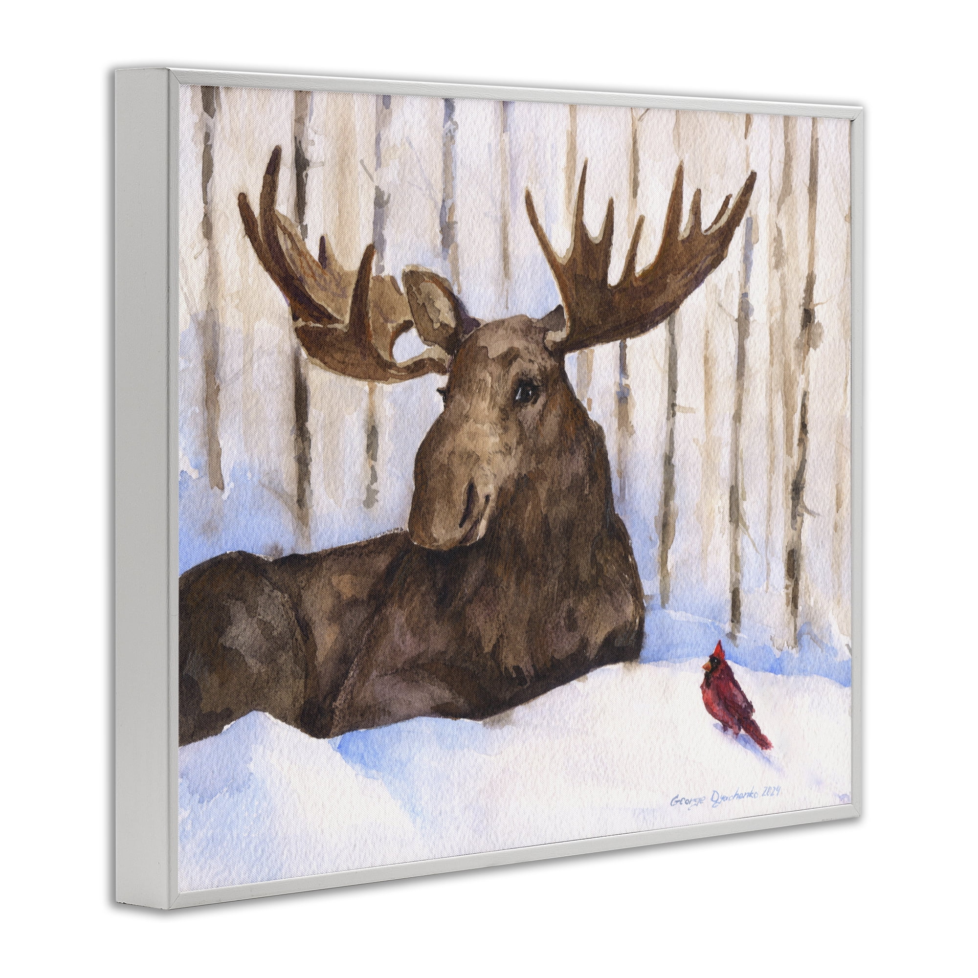 Stupell Industries Moose & Red Cardinal White Framed Giclee Art, design by George Dyachenko