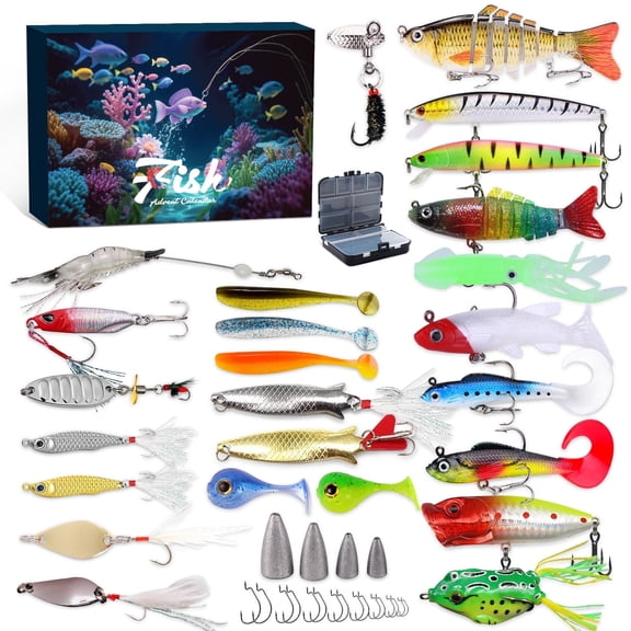 Sumsoltic Fishing Advent Calendar - 24-Day Christmas Countdown with Lures & Tackle Set, Ideal for Dad, Fishermen, and Teen Boys