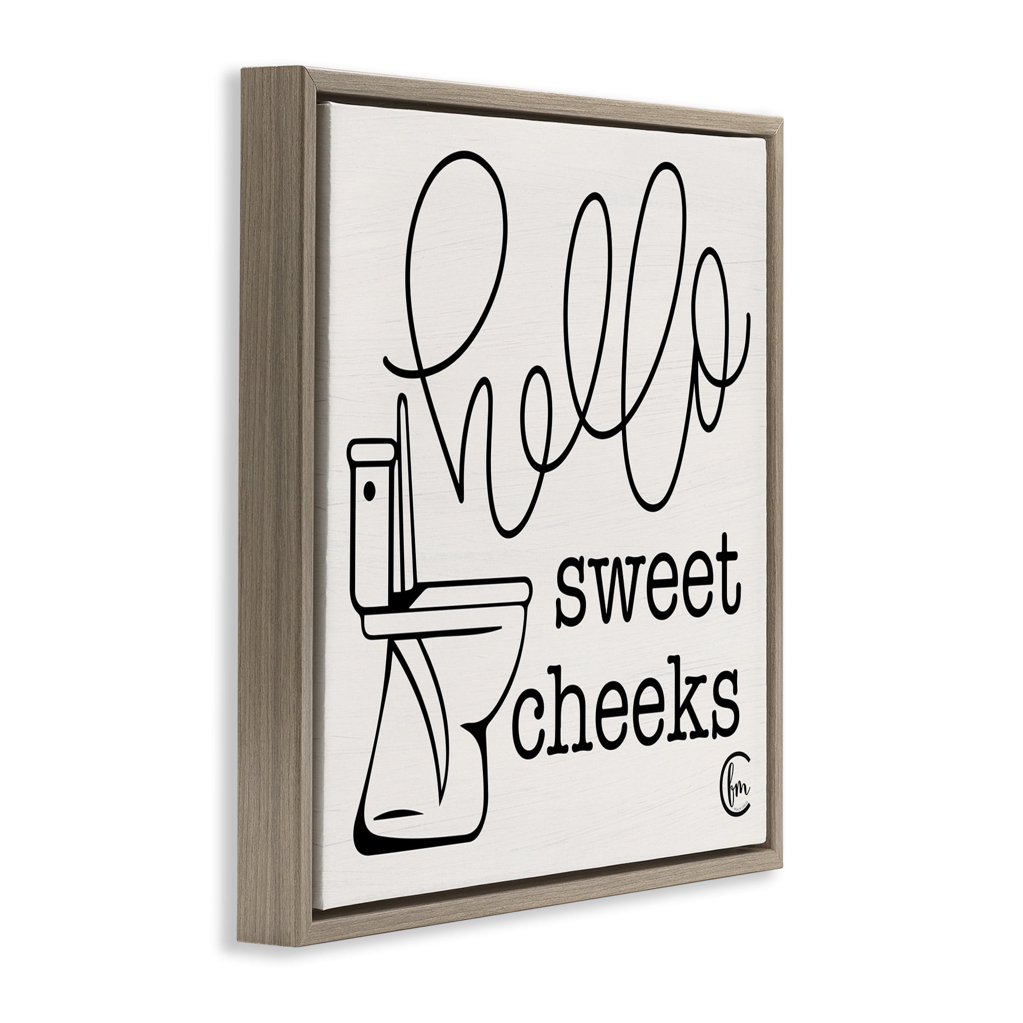 Stupell Industries Hello Sweet Cheeks with Toilet Typography Painting Brown Floater Framed Canvas Art Print Wall Art, 18 x 18