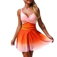 thumbnail image 5 of larppty Women One Piece Swimdress V Neck Color Block Swimsuit Bathing Suit Tummy Control Wrap Ruffle Swim Dress Swimwear (Orange, S), 5 of 7